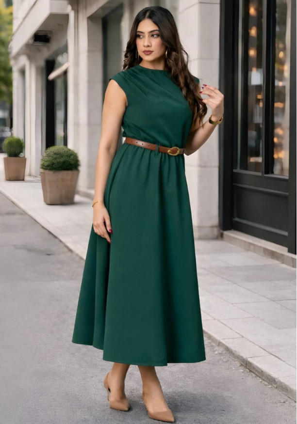  AZERIA SLEEVELESS GREEN MIDI DRESS